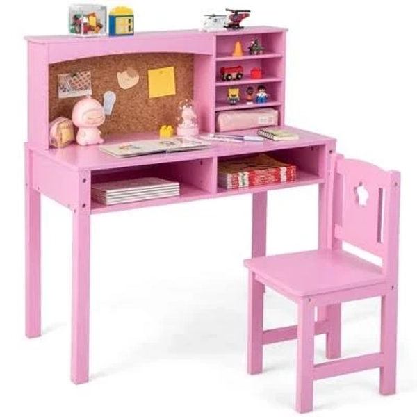 costway Kids Desk and Chair Set with Hutch and Bulletin Board for 3+ Kids