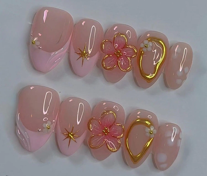 Flower nails,Custom Hand painted Acrylic Nails, 3D Press On Nail, Floral Nails,Blossom French Press On Nails,Ombre Nail Art,Christmas gift