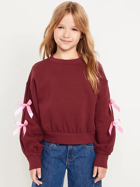 Cozy Bow-Sleeve Crew-Neck Sweatshirt for Girls