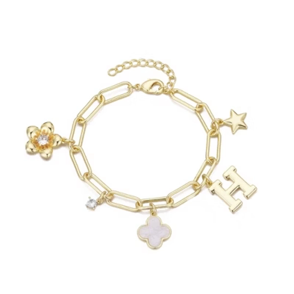 Adornia 14k Yellow Gold Plated Initial Chunky Charm Bracelet