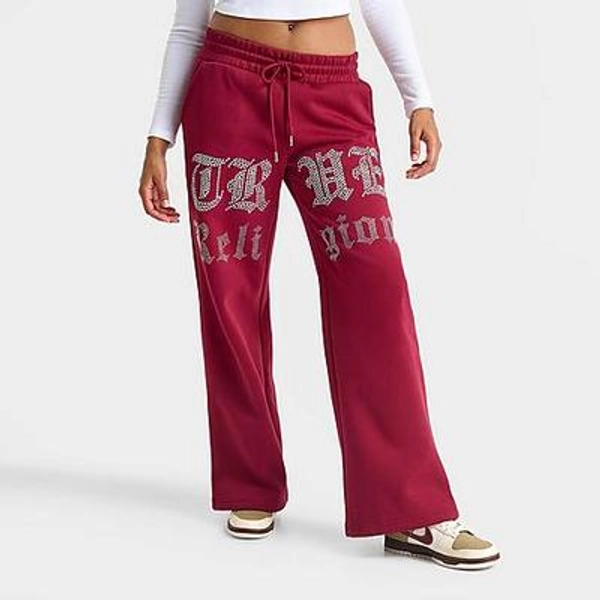 True Religion Women's Crystal Script Wide-Leg Jogger Pants in Rhubarb Size: Medium