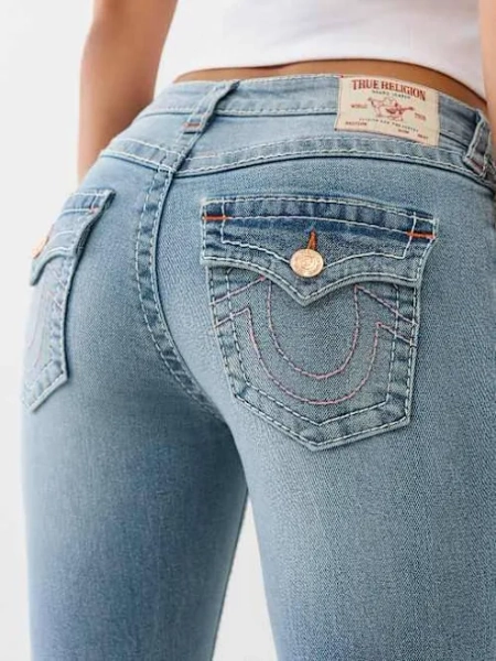 True Religion Women's Becca Mid Rise Big T Bootcut Jeans