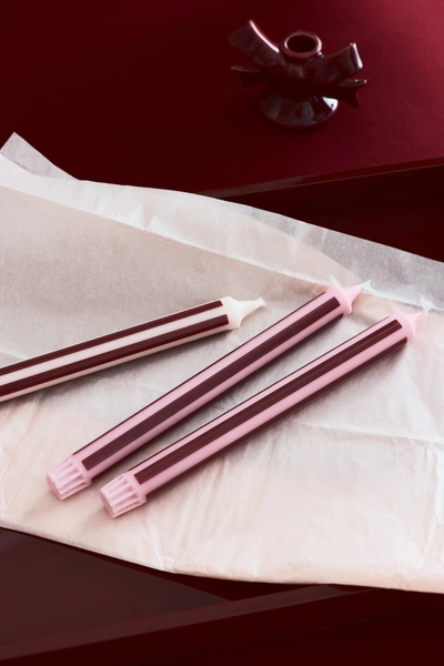2-pack Patterned Candles - Burgundy/striped - Home All | H&M US