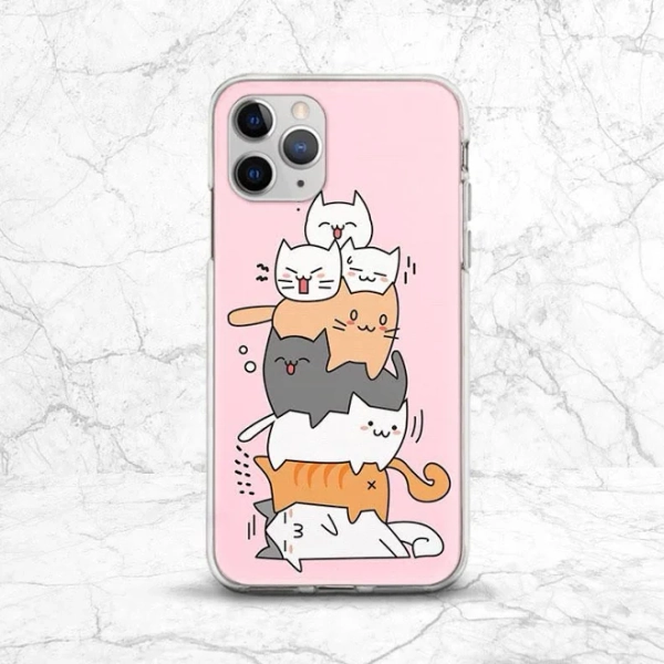 Kawaii cats art Anime kitten print Phone case pink iPhone case animals Funny phone case Case for Samsung Gift for her Cats lady gift Fun