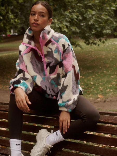 Abstract Print Active Borg Quarter Zip Jacket