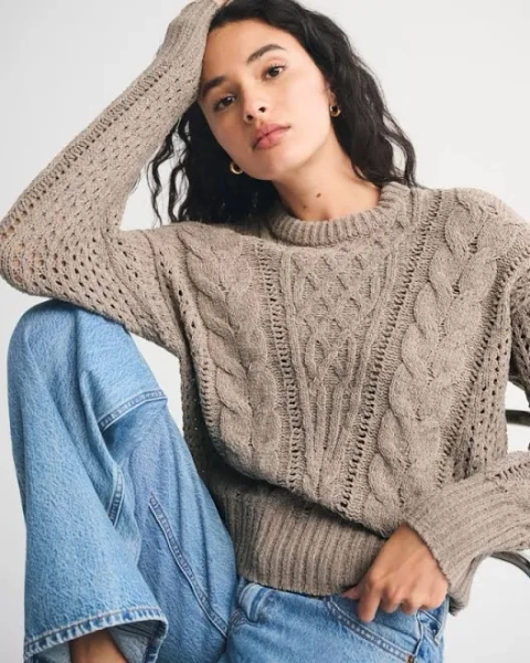 Abercrombie & Fitch Women's Textural Stitch Cable Crew Sweater