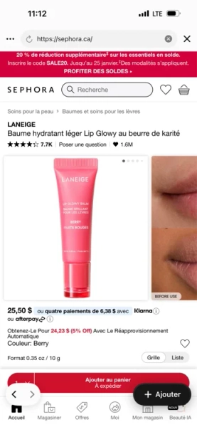 Baume hydratant léger Lip Glowy au beurre de karité - Vanilla
