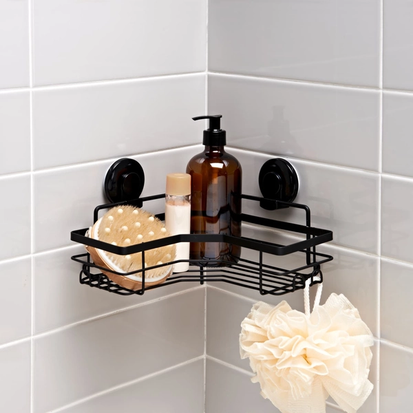Bathroom Corner Suction Caddy - Black