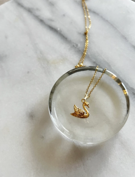 Handmade Gold Swan Pendant Necklace - Elegant Bird Charm with Dainty Anti-Tarnish Chain, Romantic Jewelry, Grandmillenial Style