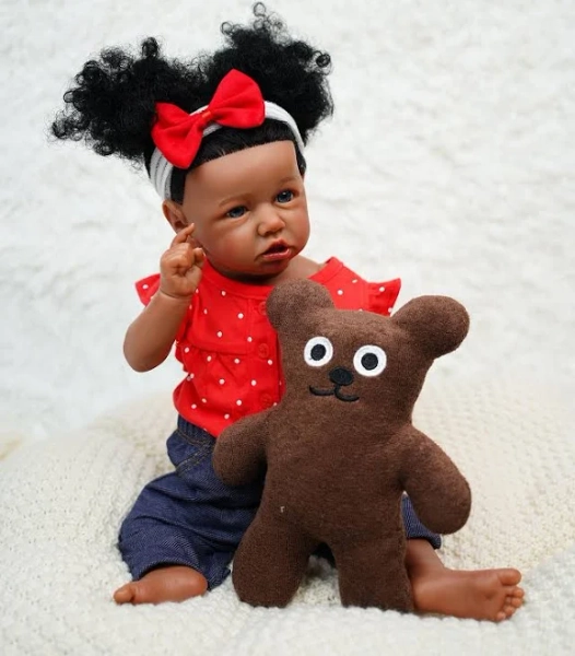 Vacos 20" Reborn Baby Dolls Black African American Newborn Girl with Hand-rooted Hair