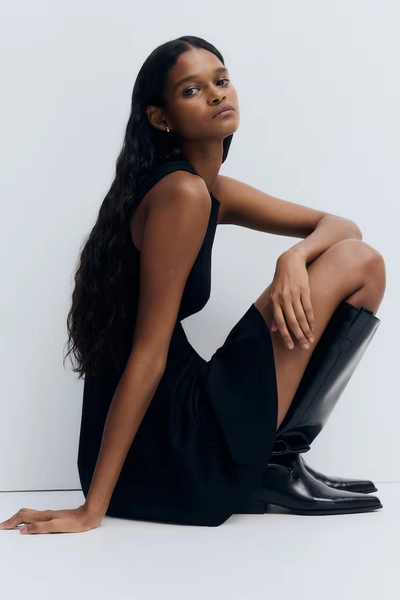 Ponte Dress with Flared Skirt - Black