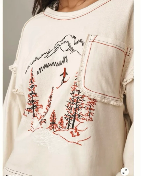 Pilcro Après Long-Sleeve Ruffled Cotton Tee