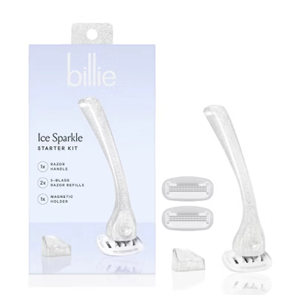 Billie Ice Sparkle Razor Starter Kit: 5 Blades, Bikini Line, Legs, Under Arm, Manual Reusable Razor