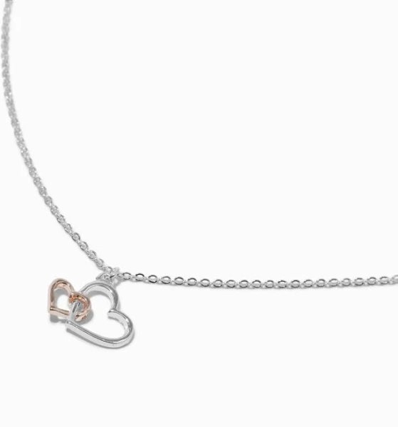 Claire's Mixed Metal Double Heart Pendant Necklace
