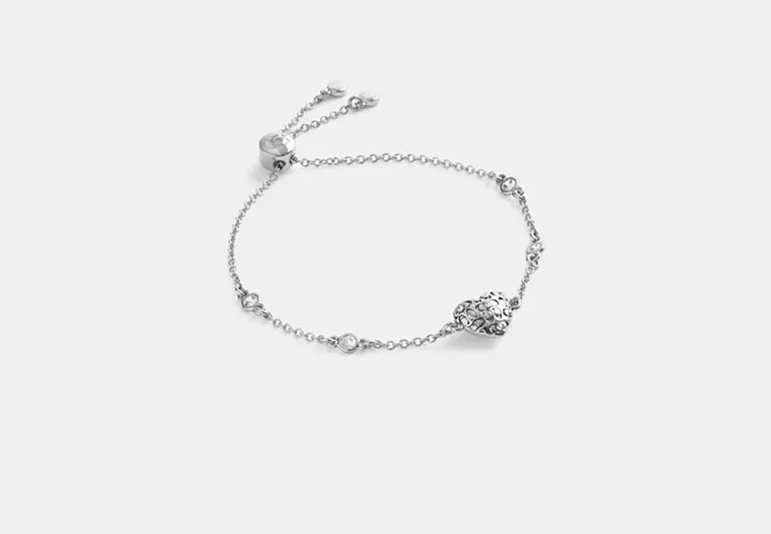 Silver Quilted Signature Heart Slider Bracelet