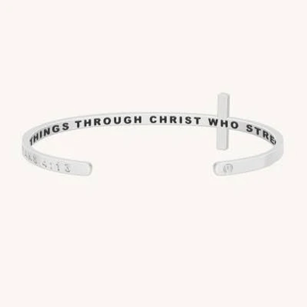 Mantra Silver Inspirational Mantra Bracelet with "I Can Do All Things"