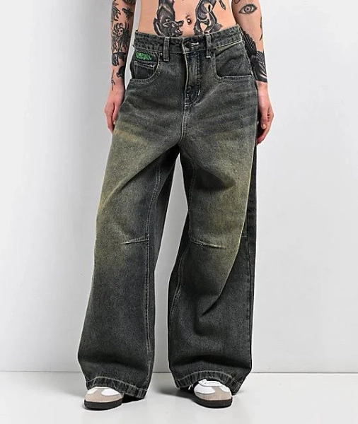 Empyre Extent Petrol Wash Low Rise Wide Leg Jeans