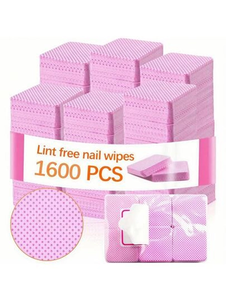1600Pcs Lint-Free Nail Wipes, Dual-Use Eyelash Extension Glue Remover Pads, Soft Nonwoven No-Lint Cotton For Gel Polish Removal, Salon/Home Manicure Pedicure Tools, Absorbent Quick-Dry Lash Cleansing Wipes, Professional Nail Art & Lash Grafting Supplies