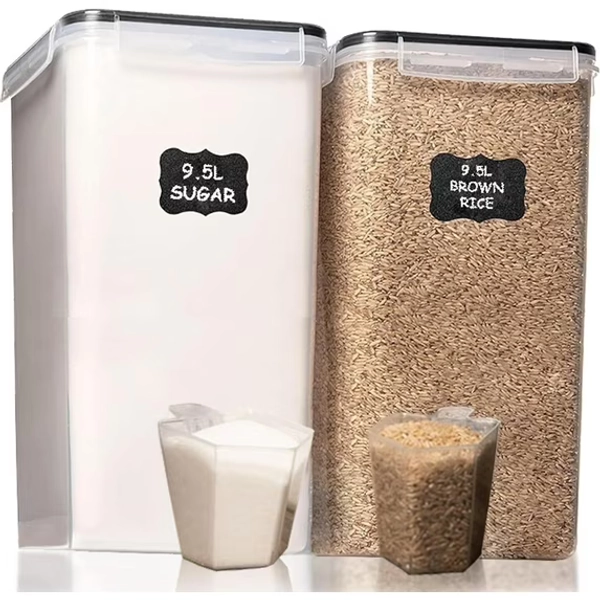 Shazo 2PC (9.5L | 321 oz) Extra Large Airtight Flour Sugar Storage Containers, BPA Free Plastic Food Storage Containers with Lids