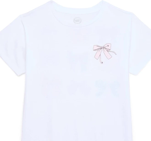 Wonder Nation Girls Bonjour Bows Graphic Print Crewneck Tee