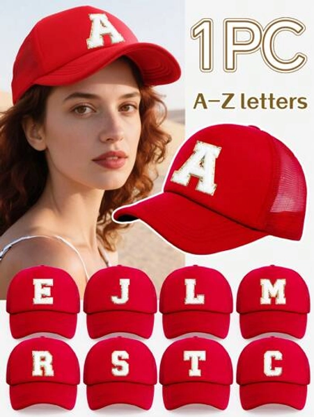 1pc Adult Personalized 26 Letter Fashion Versatile Sun-Shading Sponge Mesh Cap, Adjustable Casual Versatile Sun Protection Baseball Cap, Suitable For Men And Women Daily Outdoor Fashion Matching