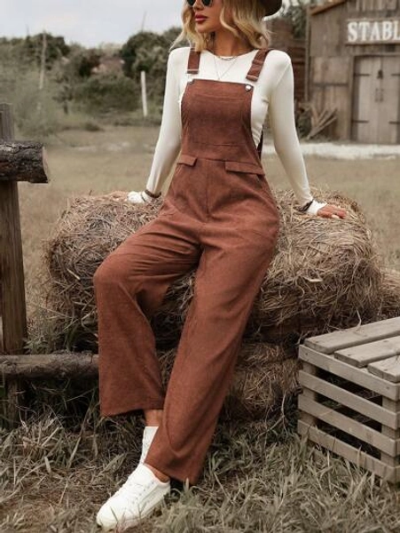 SHEIN LUNE Solid Color Casual Suspender Jumpsuit