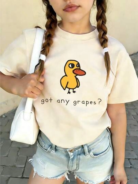 Tween Girl Casual Graphic Print Crew Neck Short Sleeve T-Shirt, Summer Top