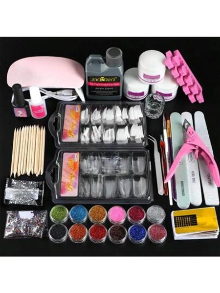 Acrylic Nail Kit For Beginners With Everything: Professional Nail Kit Acrylic Set With Acrylic Nail Powder Liquid Set Nail Kit Acrylic Set Gel Polish U V Light Nail Decoration Supplies Manicure Salon Women Gift