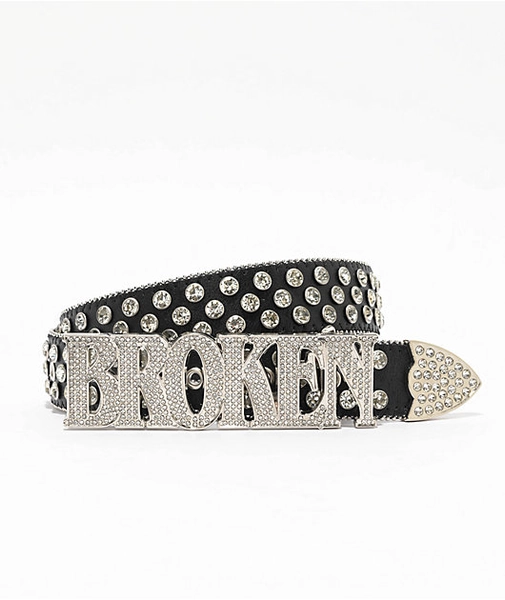 Broken Promises Broken Rhinestone Black Belt
