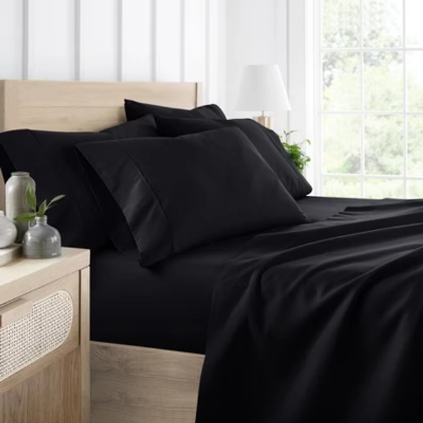 Solid 6 Piece Sheet Set - Ultra Soft, Deep Pocket - Becky Cameron (Extra Pillow Cases!), Black, King