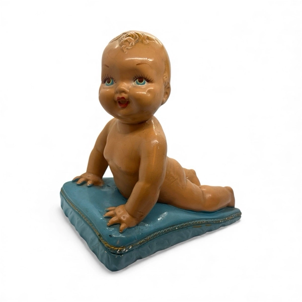 Vintage 1950s Chalkware Crawling Baby Figurine Mid Century Nursery Display Heavy