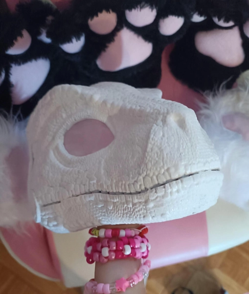 white dinomask mask base with mash furry fursuit