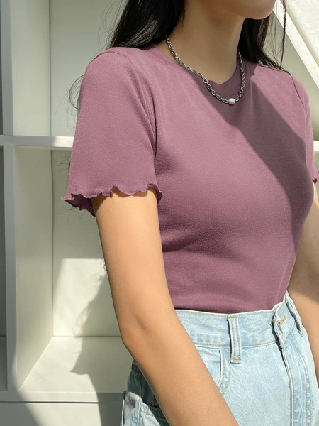 DAZY Lettuce Trim Ribbed Knit Tee Summer