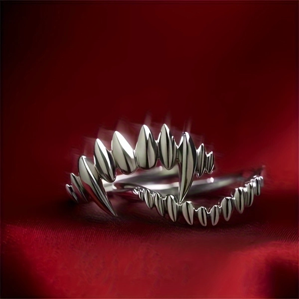 [Vampire Ring Set] Stainless Steel Vampire Ring Set - 2pcs Halloween Costume Gift Ring - Adjustable Opening for Men And Women - Personalized Suitable