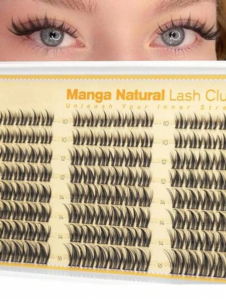 Manga Style Slim Curly Eyelash Clusters, Pointed Natural Fluffy Soft Extended Lashes, 10-16mm Mixed Length Lightweight DIY Cluster Lashes, Suitable For Daily Wear And Cat Eye Makeup