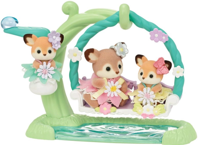 Calico Critters Deer Babies Floral Swing Set, Set of 3 Collectible Doll Figures with Swing Accessory