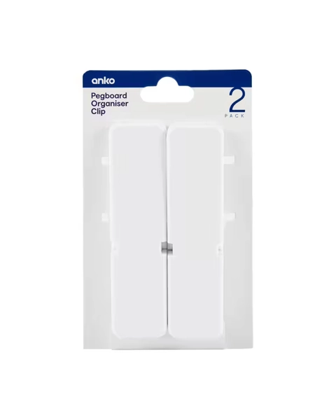 2 Pack Pegboard Organiser Clip - White - One Size