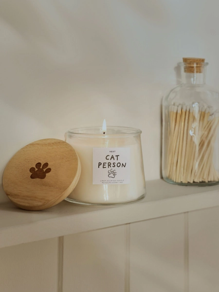 White Cat Person Linen Scented Jar Candle