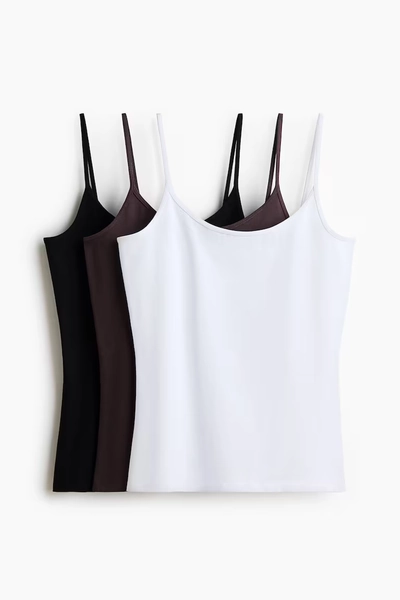 3-Pack Cotton Tank Tops - White/dark brown/black
