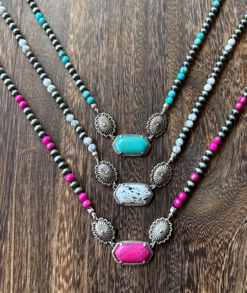Western pearls necklace ~Navajo pearl ~colored bar necklace ~ white buffalo ~ pink ~ turquoise