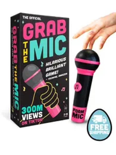 Grab The Mic Karaoke-Style Game with Foam Microphone 125 Word Cards Game Board Player Tokens & Easy Instructions for Non-Singers