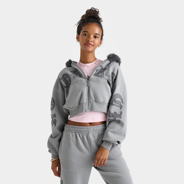 Women's Hoodrich Drea Boxy Crop Fur Full-Zip Hoodie - Size XS
