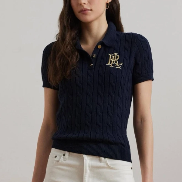 Ralph Lauren Women's Cable-Knit Cotton Polo Sweater
