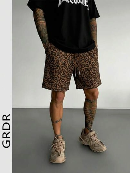 GRDR Men's Fashionable Leopard Print Casual Shorts, Summer