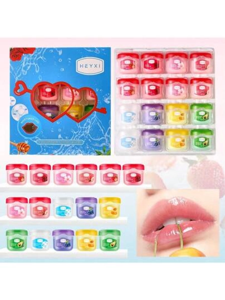 16-Piece Lip Balm Set For Moisturizing, Cracked Lip Care, Day And Night Use, Lip Mask Family Size, Christmas And Valentine's Day Gift, Alcohol Free, Suitable For All Skin Types