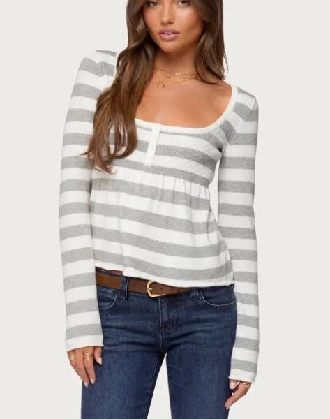 Edikted Women's Lockie Striped Knit Babydoll Top
