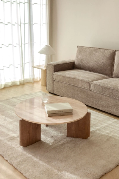 Table basse ronde en pierre naturelle et bois de manguier Lavinia