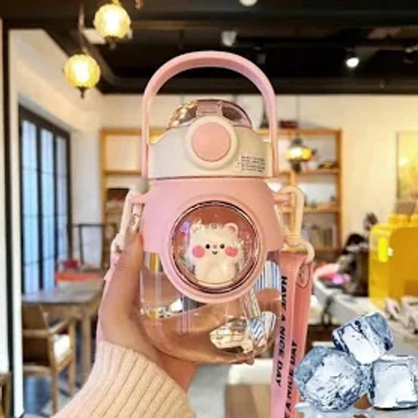 JQWSVE Kawaii Water Bottle with Straw 24oz Kawaii Bear Water Bottle BPA-Free Leak-Proof Cute Water Bottles Anti-Drop Cartoon Bear Shaped Bottle