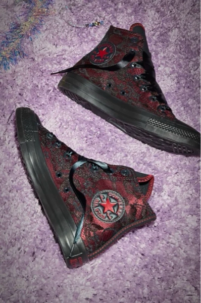 Womens Converse Chuck Taylor All Star High-Top Dressed Up Lace Overlay Sneaker - Black / Park Red
