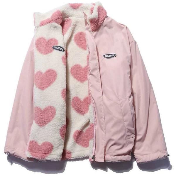 Kawaii Babe Plush Reversible Lovecore Hearts Jacket